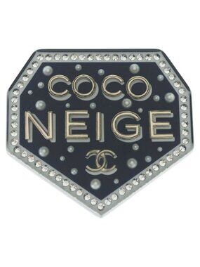 Chanel Coco Neige Brooch Pin Badge Black Silver